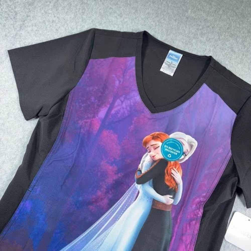 Disney Frozen Scrub Top Small Cherokee Tooniforms Anna Elsa‎ Pediatrics Vet NWT